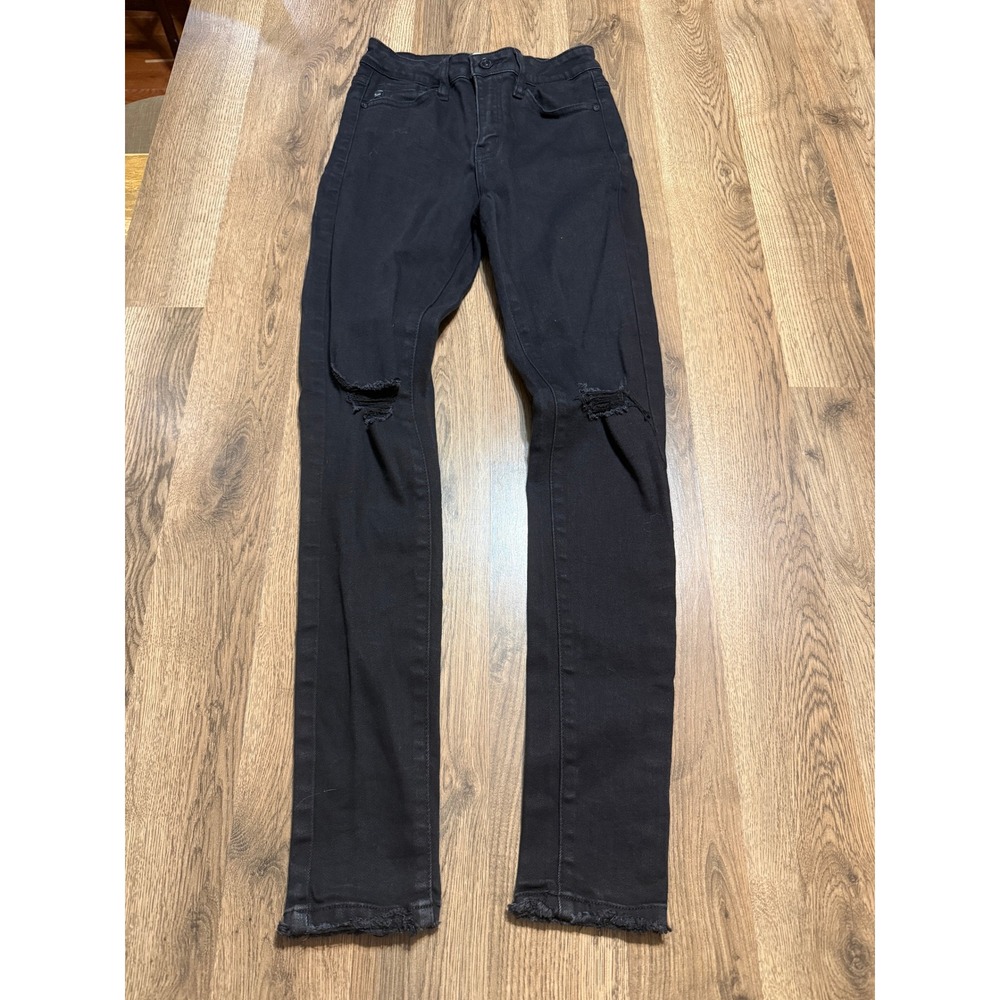 KanCan Jeans Women Size 3/25 Black Denim Distressed Raw Hem High Rise Skinny